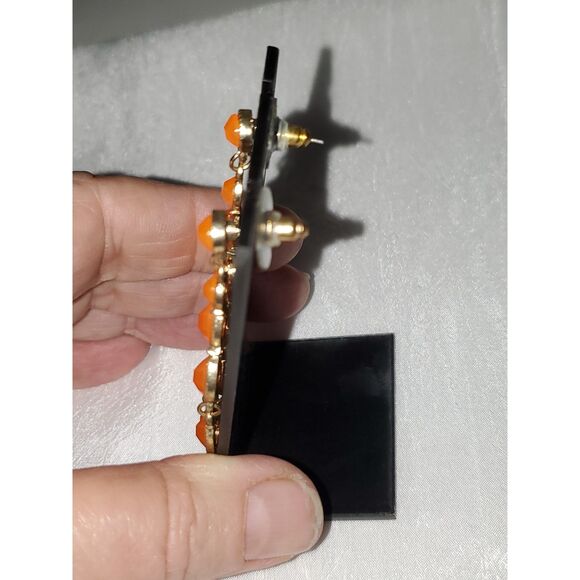 A Vintage Pair of Chandelier Dangle Earrings Pierced Orange Faceted Acrylic - Picture 3 of 9